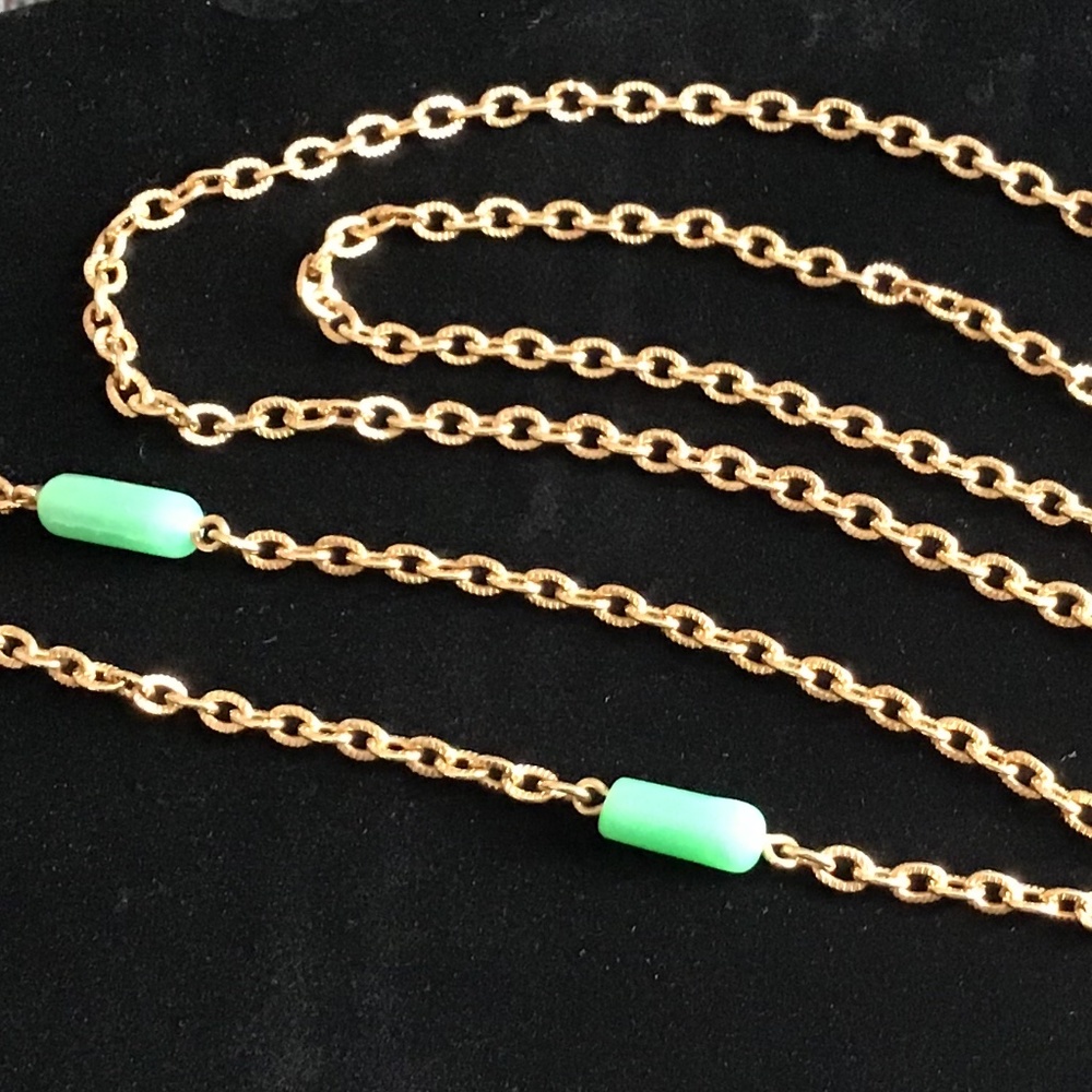 Vintage Emmons Signed Necklace Gold Tone Green Beads - Picture 7 of 12